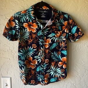 Caribbean Joe Blue and Orange Casual Button Down Shirt Boys Size Large (10-12)